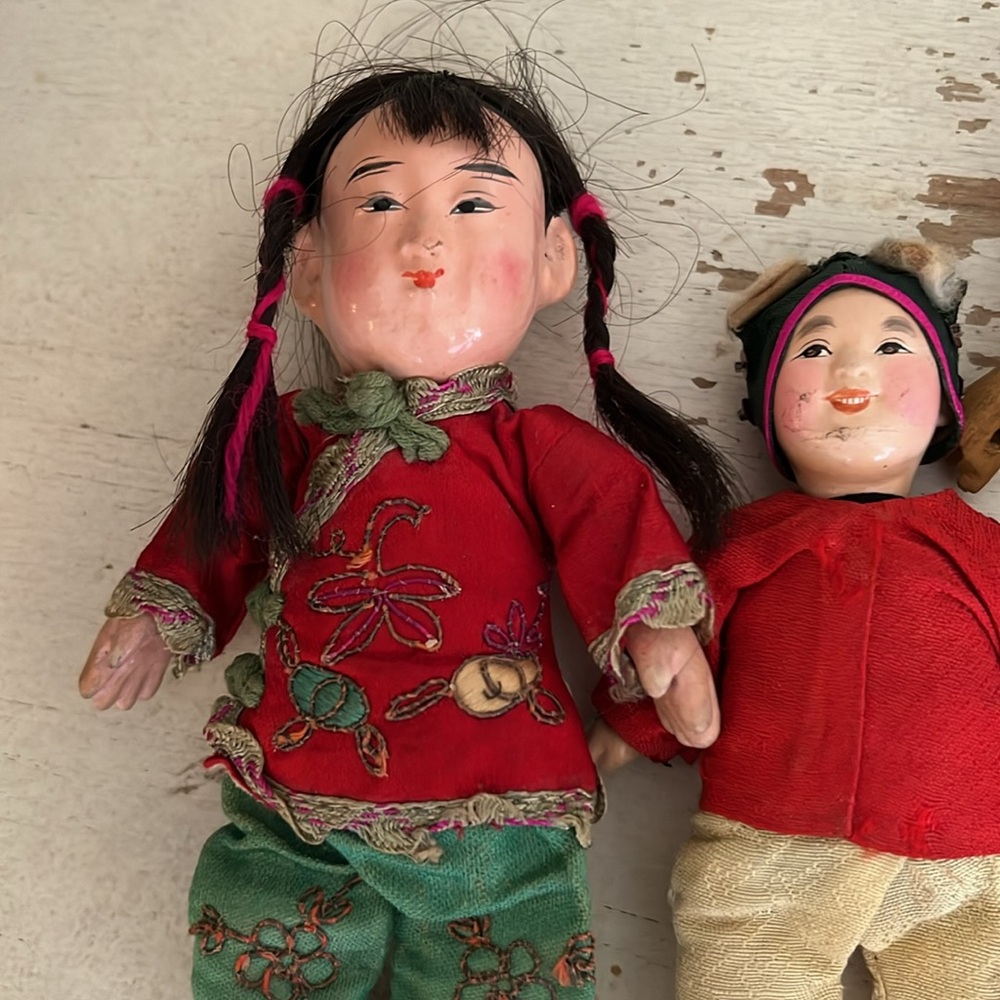 Lot vintage antique Chinese Asian composition dolls - Picture 2 of 11